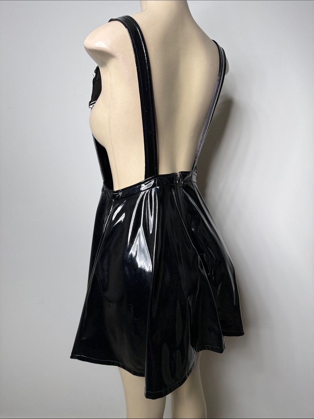 Hot Topic Black Patent Faux Leather Pinafore Dress - Picture 7 of 8